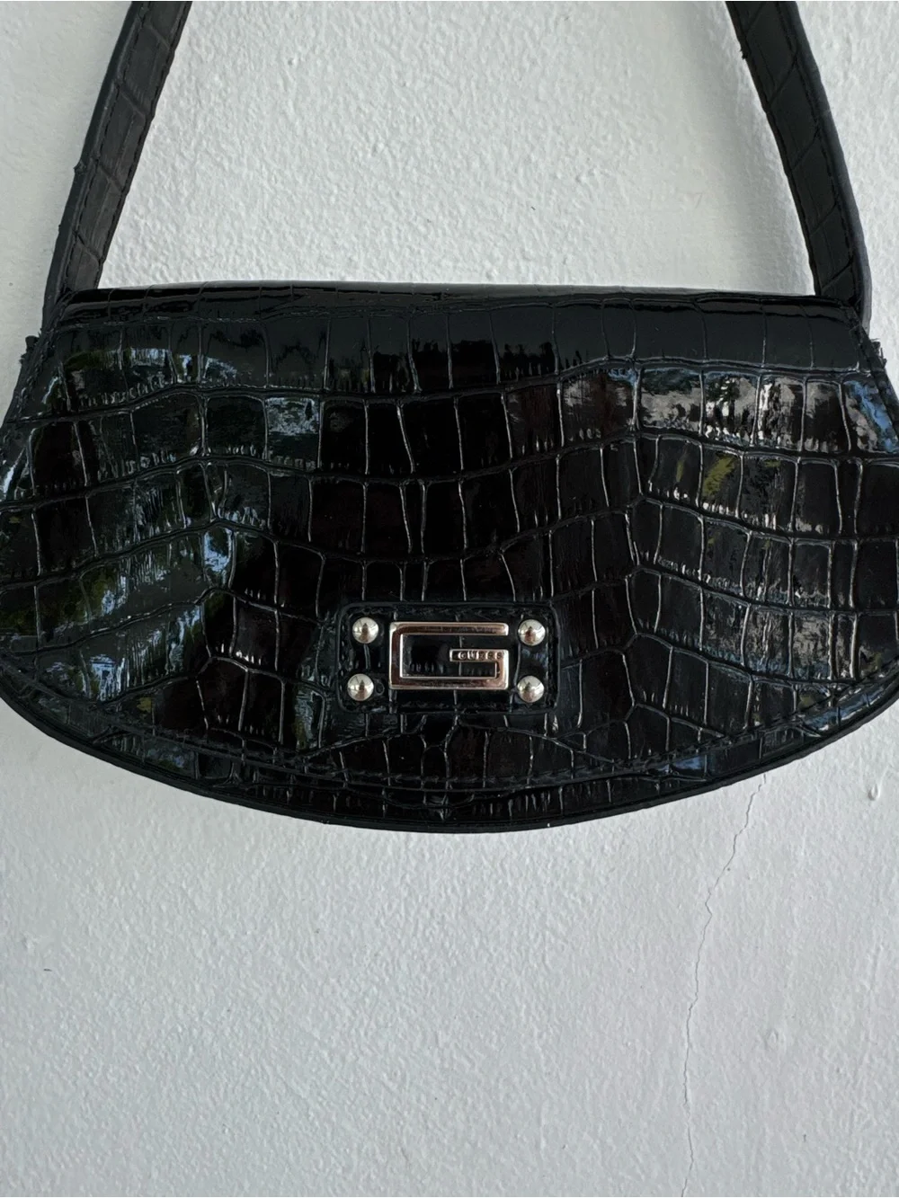 Guess Vintage Black Croc-Embossed Shoulder Bag - Picture 5 of 7